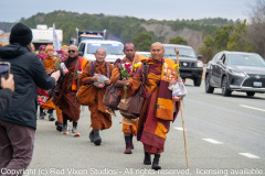 The monks are on their way to their lunch break on the other side of the bridge over Jordan Lake...