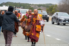 The monks are on their way to their lunch break on the other side of the bridge over Jordan Lake...