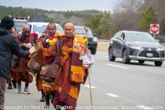 The monks are on their way to their lunch break on the other side of the bridge over Jordan Lake...