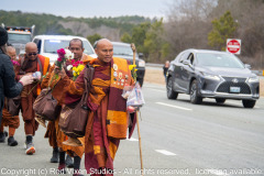 The monks are on their way to their lunch break on the other side of the bridge over Jordan Lake...