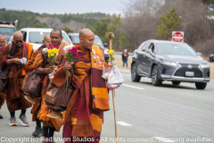 The monks are on their way to their lunch break on the other side of the bridge over Jordan Lake...