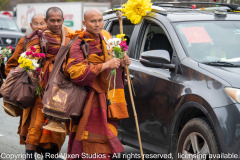The monks are on their way to their lunch break on the other side of the bridge over Jordan Lake...