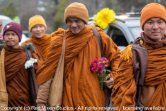 The monks are on their way to their lunch break on the other side of the bridge over Jordan Lake...