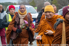 The monks are on their way to their lunch break on the other side of the bridge over Jordan Lake...