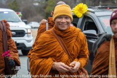 The monks are on their way to their lunch break on the other side of the bridge over Jordan Lake...