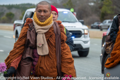 The monks are on their way to their lunch break on the other side of the bridge over Jordan Lake...