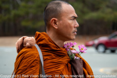 The monks are on their way to their lunch break on the other side of the bridge over Jordan Lake...