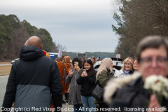 The monks are on their way to their lunch break on the other side of the bridge over Jordan Lake...